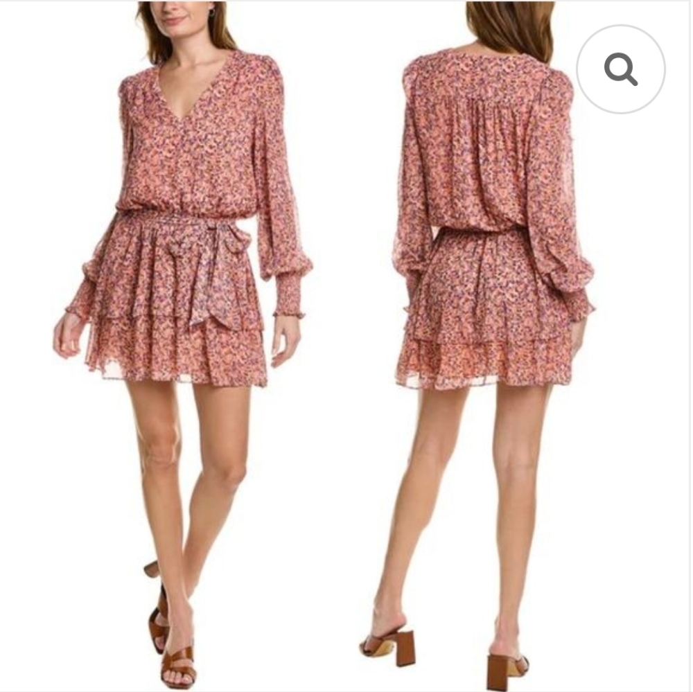 Ramy Brook Xian Orange Floral Long Sleeve Dress Size- Med